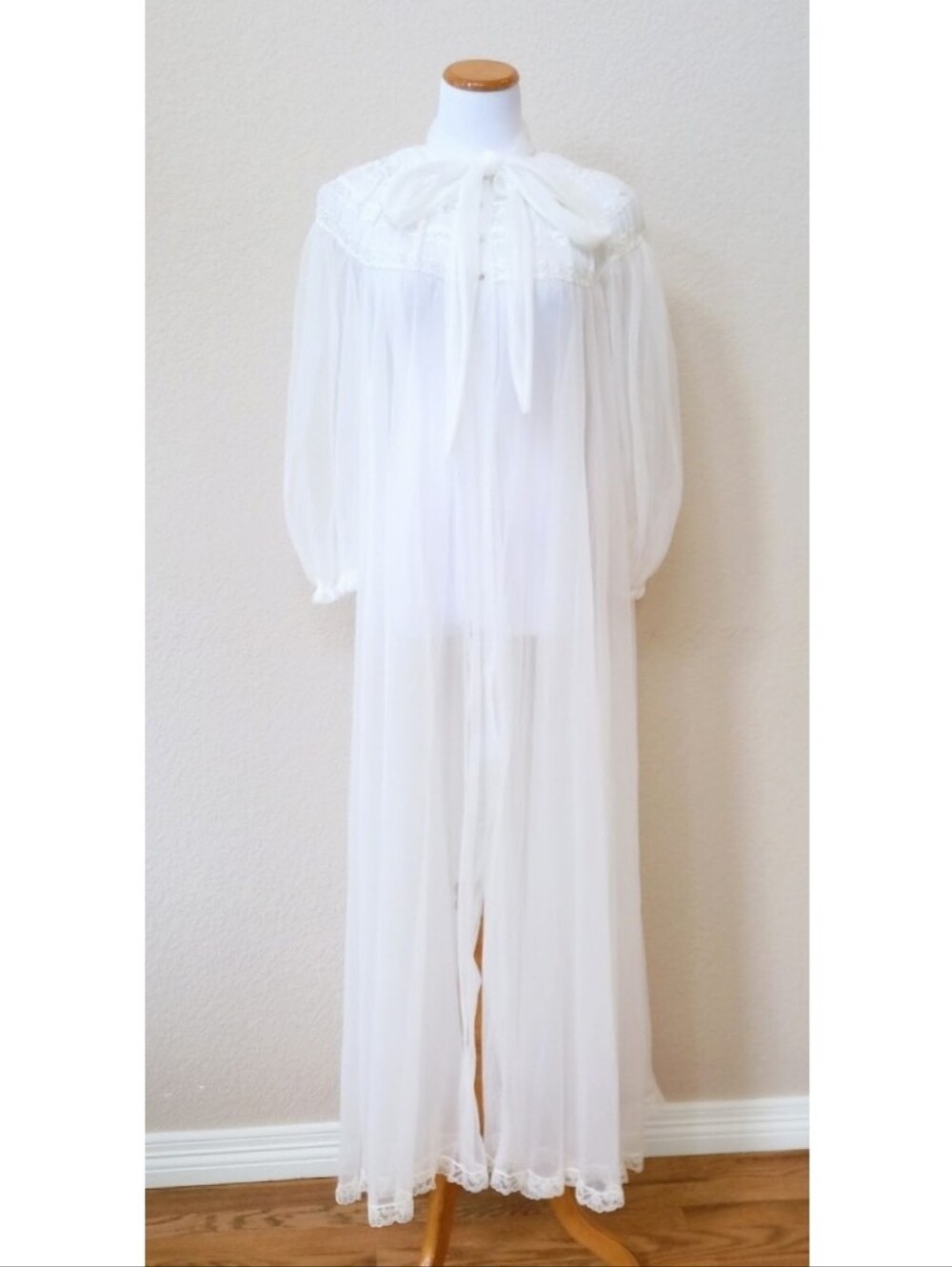 Vintage 1960s sheer white flowing nightgown with a delicate lace yoke